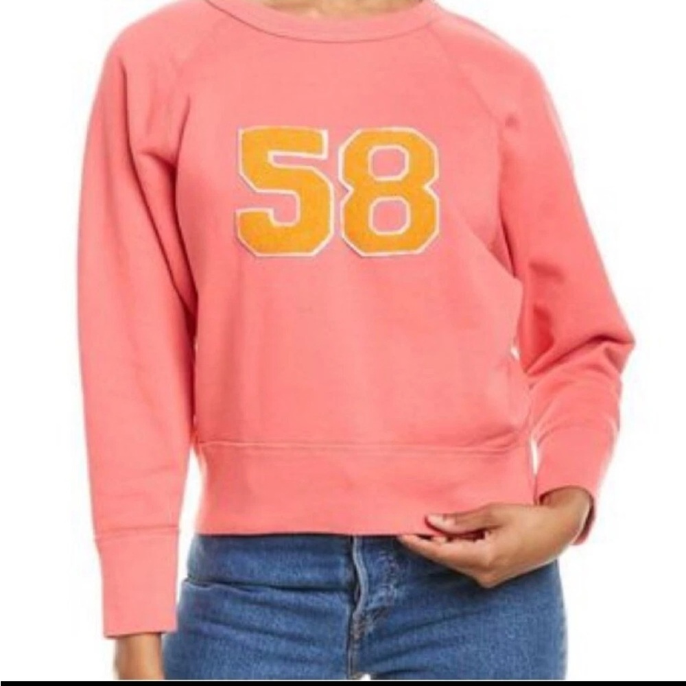 JCREW Coral Crewneck Sweatshirt with Yellow '58' Graphic XS
